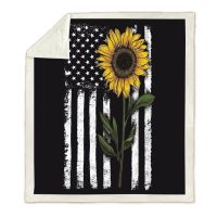 2023 Black Background Sunflower Blanket Home Room 3D Plant Throw Printed Blanket Picnic Good Gift for Children Weighted Sofa Blanket