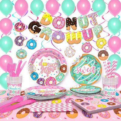 New Donut Birthday Party Decoration Kid Disposable Tableware Paper Plates Cups Napkins Tablecloth Baby Shower Party Favors