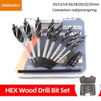 Woodworking Twist Drill Bit Auger Drill Bits 11PCS 10-25mm Long Four-slot Blade Drilling Cut for Door Lock Wood Slotting Tools