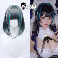 Cheshire cosplay Wig Game Azur Lane cosplay HSIU Dark gray mixed lake blue short hair Cheshire Cosplay+Free gift brand wig cap