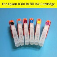 เครื่องพิมพ์ Icbk80ตลับหมึกเติมด้วยชิปโค้ง Ic80สำหรับ Epson Ep907f Ep977a Ep807aw /Ab/ar 1ชุด