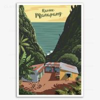 Carteles De Viaje Vintage De La Isla De Reunión Francesa,Pinturas En Lienzo,imágenes Artísticas ผนัง Modulares Para Decoración Del Hogar De La Sala De Estar ผ้าใบพิมพ์1ชิ้นภายในกรอบหรือไร้กรอบ (ขนาดของภาพสามารถปรับแต่งได้)