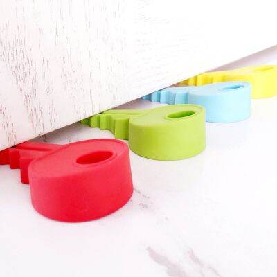 Silicone Key-shaped Door Stopper Reusable Shock Absorbent Block Wedge Doorstops Door Handle Stopper Home Office Anti-collision Decorative Door Stops