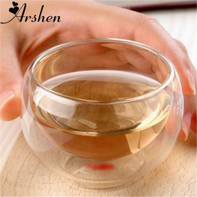 Arshen Durable 50ml Heat Resistant Double Wall Layer Tea Cup Healthy Elegant Clear Water Drinking Cup Flower Tea Cups Glassware