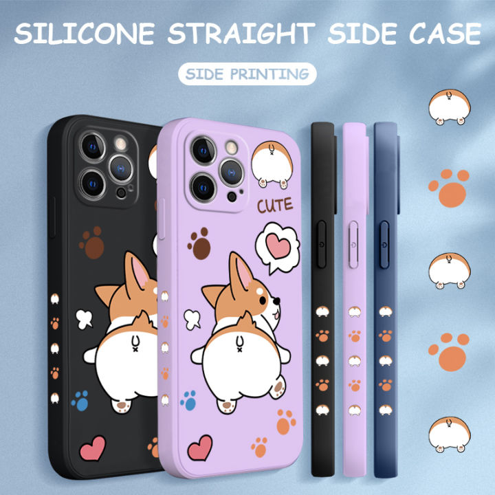 เคส-ggk-สำหรับ-realme-c30s-การ์ตูนน่ารักเคสโทรศัพท์ดีไซน์รอยเท้าสุนัขลายการ์ตูนเวลช์คอร์กี้เพ็มการ์ตูนขอบสี่เหลี่ยมปลอกซิลิโคนของเหลวเคสป้องกันกล้องคลุมทั้งหมด