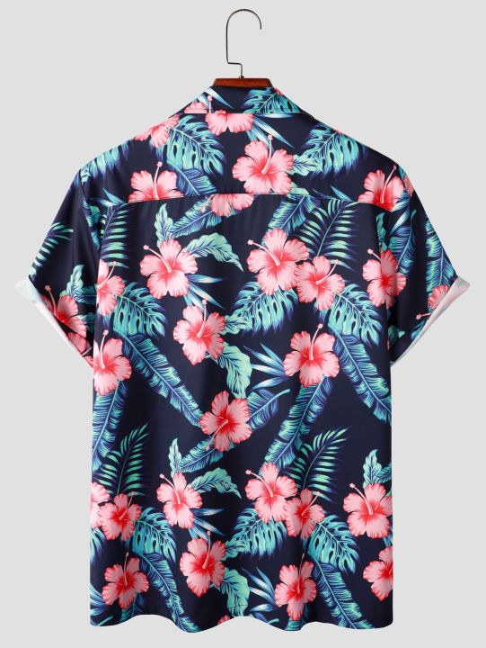 เสื้อลายดอกไม้ใส่ไปทะเลของผู้ชายเสื้อใส่ออกค่ายแขนสั้นพิมพ์ลายเสื้อเชิ้ตฮาวายฤดูร้อน2023