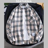 SEATUEMA เสื้อเชิ้ตลายตารางฤดูใบไม้ผลิและฤดูร้อนแขนยาวนักเรียนสไตล์เกาหลีเทรนด์เสื้อทรงหลวมเสื้อแจ็กเก็ตบางผู้ชาย