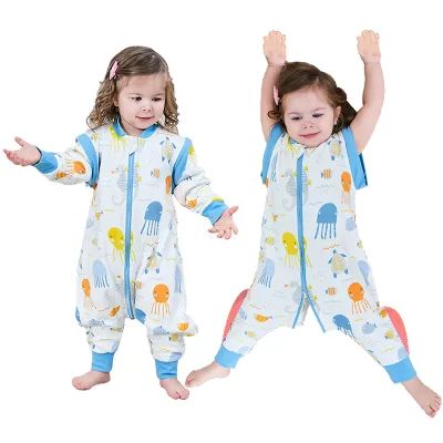 Baby Split Legs Sleepsack Toddler Detachable Sleeve Sleeping Bag Boys Girl Spring Autumn 2-Way Zipper Cartoon Pajamas 23-32℃