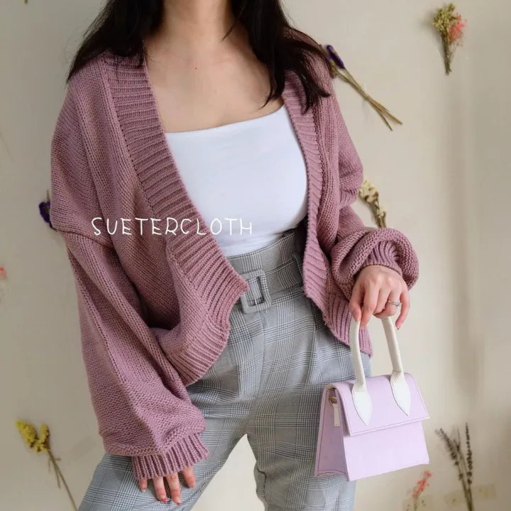 cardigan crop rajut burgundy