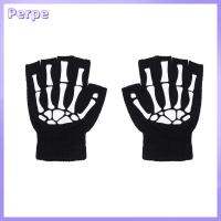 PERPE Unisex ถัก เรืองแสงในความมืด Winter Mittens Skeleton Skull ถุงมือไร้นิ้ว Warm Grip