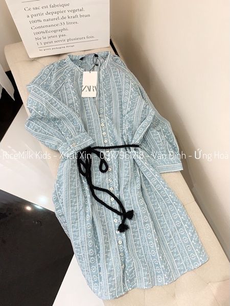 Đầm midi Zara nữ in hoạ tiết màu xanh  2587054