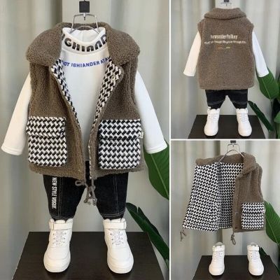 （Good baby store） Autumn Children  39;s Clothes Double sided Wear Fleece Thick Warm Lapel Sleeveless Jacket For Boys Girls Vest For Kids Waistcoat