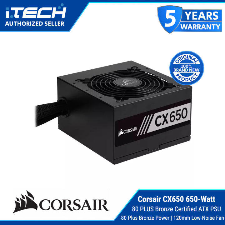 Corsair CX650 650-Watt 80 PLUS Bronze Certified ATX PSU Power Supply ...