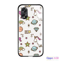 เคสใส่โทรศัพท์สำหรับ OPPO A38 A18น่ารักสำหรับผู้หญิงการ์ตูนสำหรับเด็กผู้หญิงสีชมพูลายยูนิคอร์นเคสกันกระแทกปลอกอ่อนกระจกนิรภัยมันวาวฝาครอบโทรศัพท์