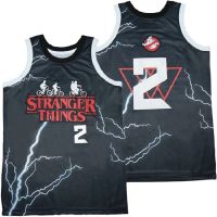 BG Basketball STRANGER THING 2 #Jersey ปักลาย พิมพ์ลาย Outdoor Sportswear Hip Hop Black Jersey