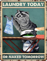 Wanghuilishop Retro ป้ายโลหะ Dog Racoon ซักรีดวันนี้หรือพรุ่งนี้ Home Decor ดีบุกป้าย Wall Decor สำหรับ Yard Decor,Fun