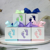 2050pcs Baby Foot Candy Box Baby Shower Package Boxes Paper Sweet Bag Footprints Party Favor Boxes Baptism Birthday Gift Box