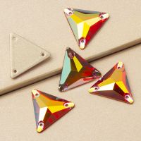 YANRUO 3270 Triangle Hyacinth AB Flatback Rhinestones Sew On Gems Diy Stones Orange AB For Wedding Dress Competition