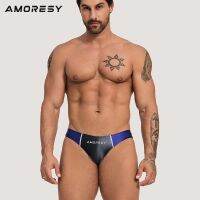 AMORESY Oceanus Series Low-Waist Glossy And Breathable Slim Sports Ice Silk Color-Blocked Swimming Briefs