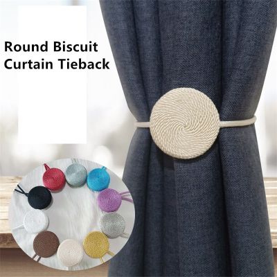 Round Biscuit Magnetic Curtain Tiebacks Modern Simple Style Curtain Clip Weave Rope Curtain Hooks Window Magnetic Curtain Holder