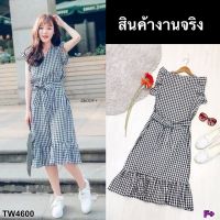 Chompoo Fashions  ชุดเดรส เดรสสก็อตแขนระบาย+สายผูกโบว์ สีดำ