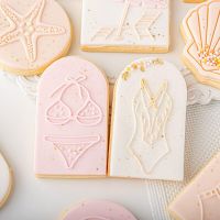 Acrylic Summer Girl Bikini Biscuit Mould Cartoon Beach Shell Conch Cookie Cutter DIY 3D Cookie Embossing Press Stamp Baking Tool Bread Cake  Cookie Ac