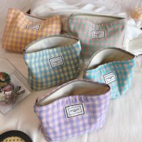 【cw】Korean Plaid Cosmetic Makeup Bag For Women Cosmetics Organizer Pouch Large Woman Travel Toiletry Kit Bags Beauty Pencil Pen Case