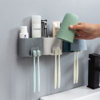 3 Colors Wall-Mounted Toothbrush Holder Bathroom Punch-Free Tooth Cup Rack Wall-Mounted Mouthwash Cup Holder Storage Box