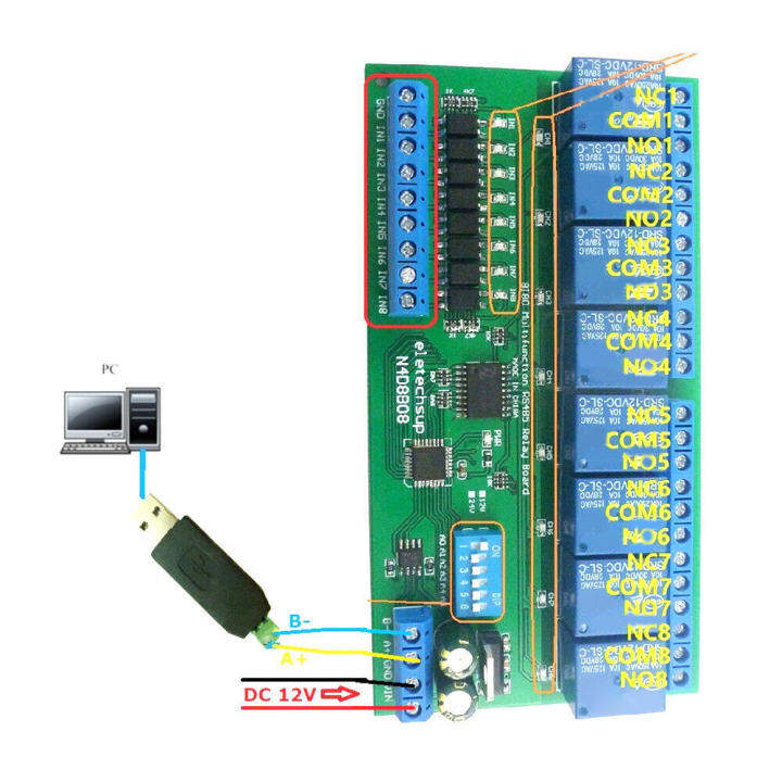 pcbfun-dc-12v-24v-8อินพุตแบบแยกและ8เอาต์พุต-din35กล่องรถไฟ-c45โมดูลรีเลย์-rs485-modbus-แผงไฟฟ้าควบคุม-rtu