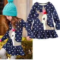 Lifetime Baby Girls Long Sleeve Princess Dress Animal Appliques Print Polka Dots Dress