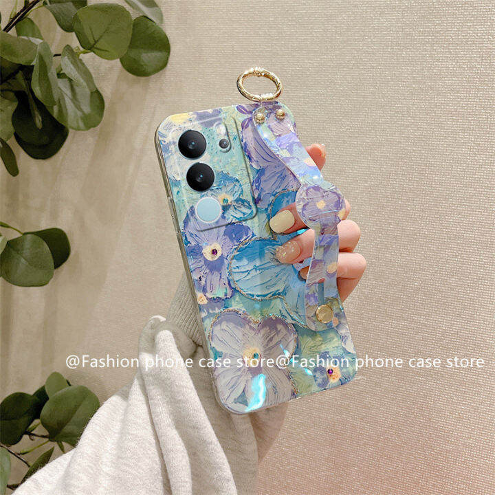 เคสโทรศัพท์-vivo-v29-y27-y36-5g-4g-เคส-phone-case-หรูหราวินเทจลายเพชรเทียมบลูเรย์ดอกไม้-camellia-ปลอก-vivov29-5g-นุ่มพร้อมสายรัดข้อมือ2023