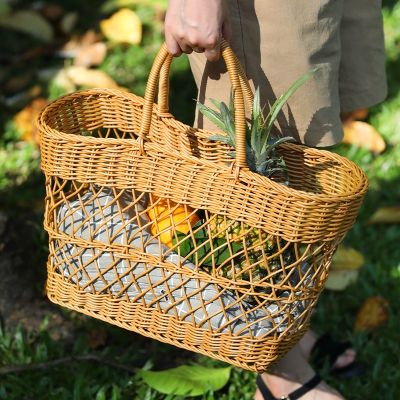 READY STOCK✿WindSing✿Rattan Shopping Basket with Handles Hand- Storage Baskets Picnic Baskets Fruit Baskets