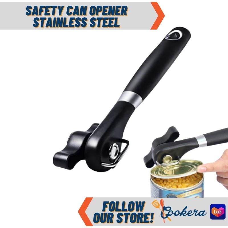 TankerStreet Manual Can Opener Stainless Steel Tin Opener Black Updated Version Professional Ergonomic Smooth Edge Sharp Easy Turn Design with Rotating Knob and Anti Slip Handle for Elderly 