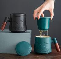 【CW】400ML Ceramic Retro Coffee Cup Office Water Cup Filter Tea Cup with Cover Cups and Mugs Wooden Handle Caneca Birthday Gift Box