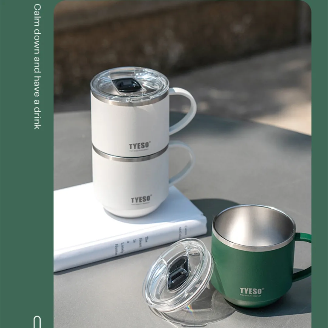TYESO 330ML Stainless Steel Coffee Mugs Tea Cup with Handle and Lid Tumbler  Vacuum Cup Wine Cup Tea Mug Coffee Cup Couple Cup Thermos Insulation Water  Bottle Cups For Office Dinrkware For