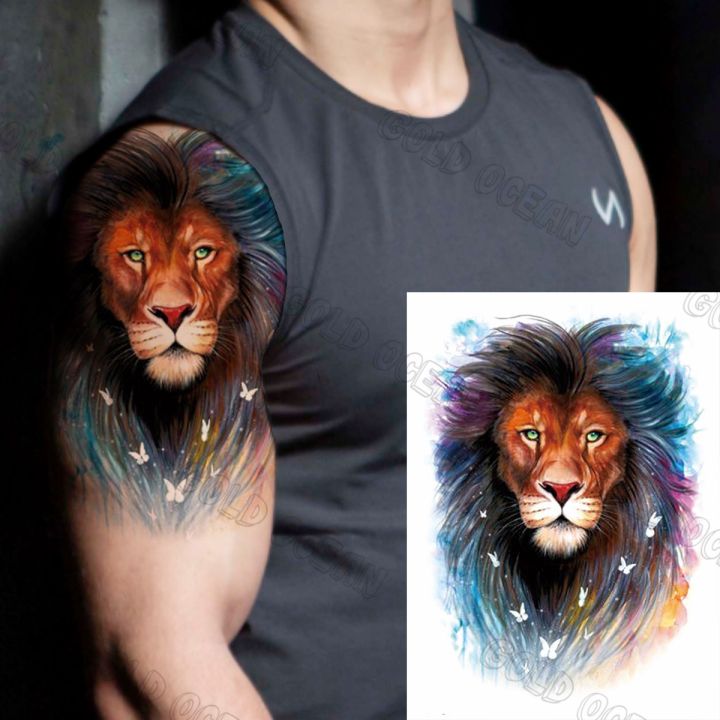 hot-dt-large-size-watercolor-temporary-tattoos-men-adults-tiger-fake-sticker-transfer-arm