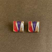 【Hot】 Vintage Enamel Drop Glaze Geometric Square Round Hollow Stud Earrings โลหะที่มีสีสันเครื่องประดับหรูหราสำหรับหญิงสาว HUANZHI NewTH