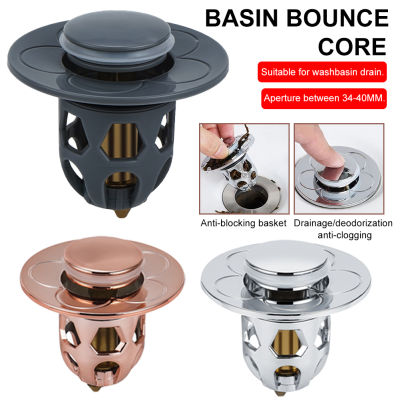 Rebrol【Fast Ship &amp; Ready Stock】Bathroom Sink Drain Stopper For 34-40Mm Bounce Core Pop Up Sink Drain Filter Anti Clogging Basket Strainer With Hair Catcher