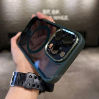 iphone case แม่เหล็กใสเหมาะสำหรับเคสโทรศัพท์มือถือ Apple 14promax iPhone14pro ระดับไฮเอนด์ขอบตัวอักษรสีม่วงเข้ม