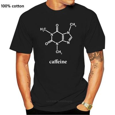 ROUND คอลูกเรือเสื้อยืดผ้าฝ้าย 100% พิมพ์ลาย Caffeine Molecule Chemistry คุณภาพสูง สีดํา สําหรับผู้ชาย-4XL  VM85