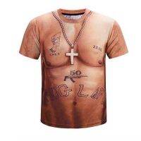 2023 In stock Unique Funny Fake Abs Muscle Chest Hair Wonderful Creative Tattoo 3D Three-Dimensional T-Shirt Short-，Contact the seller to personalize the name and logo