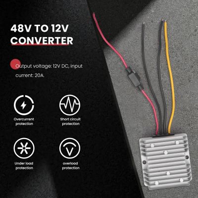 DC 36V/48V to 12V 20A Converter Voltage DC Regulator Reducer Step Down Buck Transformer Converter Power with Fuse