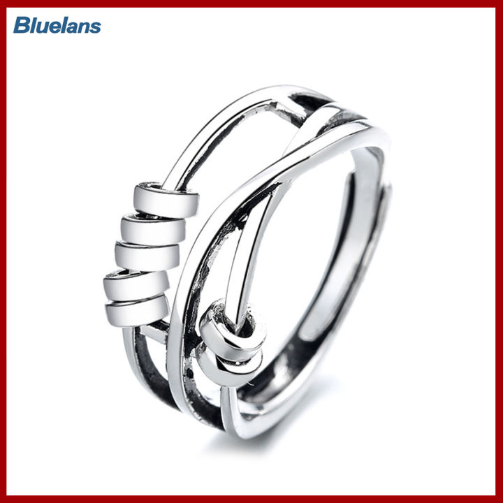 bluelans-แหวนใส่นิ้วสามวงการเปิดผู้หญิงลูกบอลบีบเพื่อผ่อนคลายแหวนแบบปรับขนาดได้ด้วยลูกปัดสำหรับออกเดท