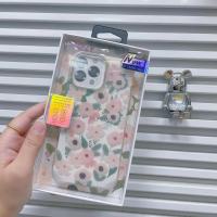 Nlwvx เคสเลเซอร์สำหรับ iPhone 14promax เคสโทรศัพท์ภาพดอกไม้13นิ้วเคสลายใบไม้ออโรร่าเคสฝ้า