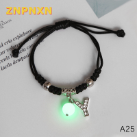 ZNPNXN สร้อยข้อมือตัวอักษรเริ่มต้น A-Z เรืองแสงในที่มืดปรับได้เชือกสร้อยข้อมือสำหรับผู้หญิงผู้ชายมิตรภาพเครื่องประดับแฟชั่นของขวัญ