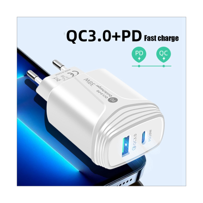 ”【；【-= USB Charger Quick Charge PD 38W Fast Charging Charger QC3.0 Type-C Charging Head Universal Mobile Phone Charger EU Plug