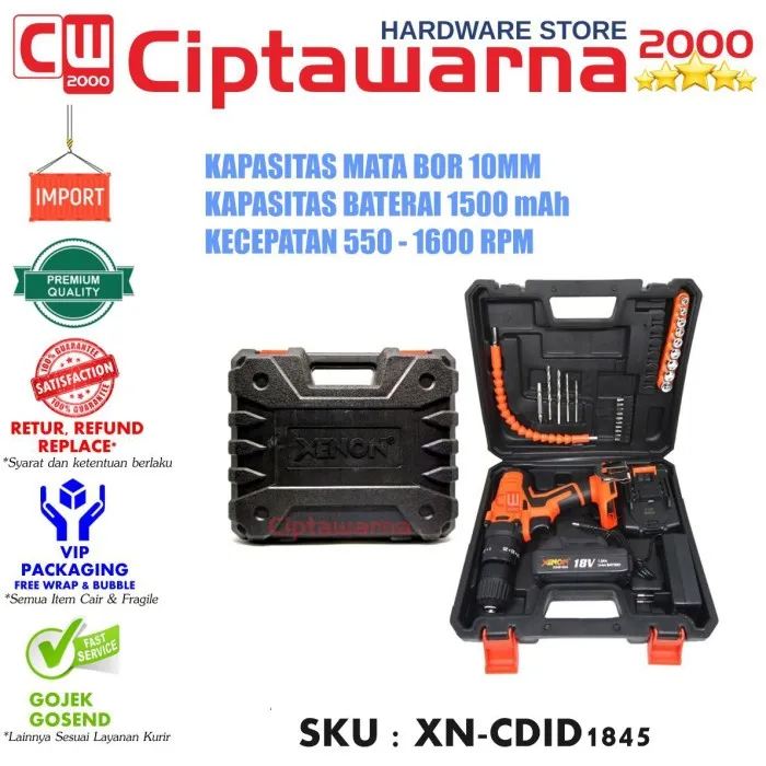 Bor Listrik Tembok Beton Cordless Impact Drill XENON CDID 1845 Lazada