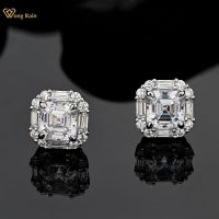 Wong Rain 925 Sterling Silver Asscher Cut Created Moissanite Ruby Gemstone Wedding Simple Ear Studs Earrings Fine Jewelry Gift