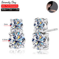 Serenity 3Cttw จริง D สี5มิลลิเมตร6.5มิลลิเมตรเต็ม Moissanite ต่างหูสำหรับผู้หญิง S925แผ่นเงิน Pt950สตั๊ดหูเครื่องประดับ Fine