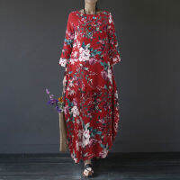 YOINSZANZEA Women Casual Floral Plus Size Side Pockets Long Dress